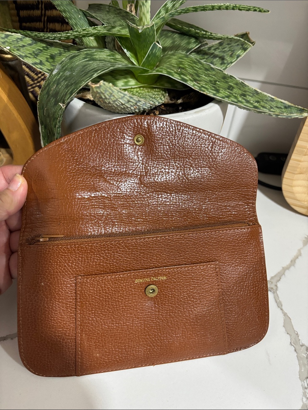 Vintage Mumdi Brown Leather Envelope Clutch - Women Bags - Picture 2 of 5